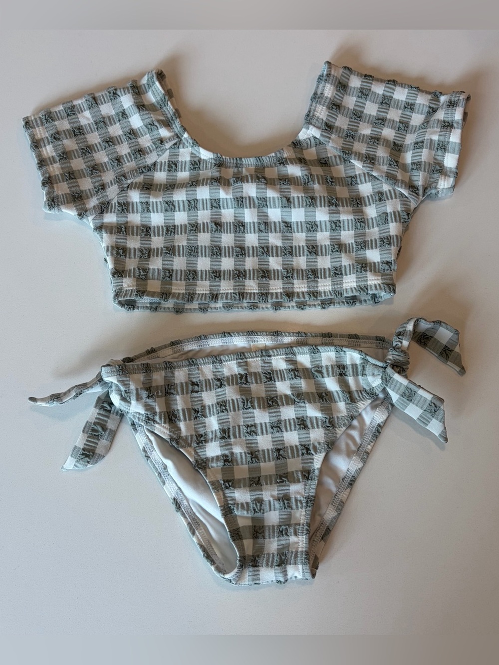 Rylee + Cru Sage and White Gingham Two-Piece Swim Set